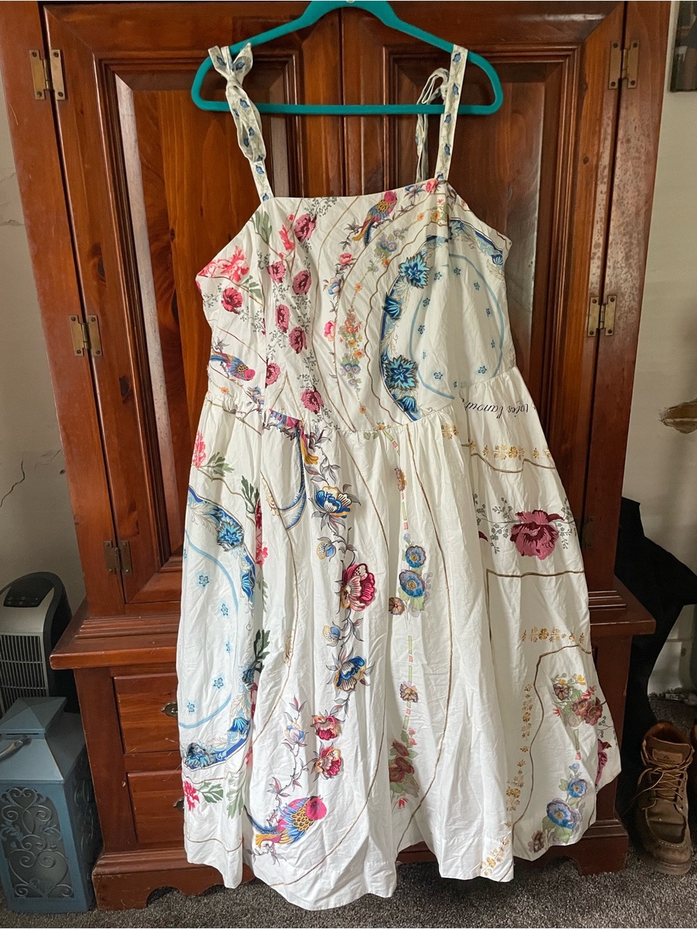 Maeve White Floral Midi Sundress with Blue & Pink Prints
